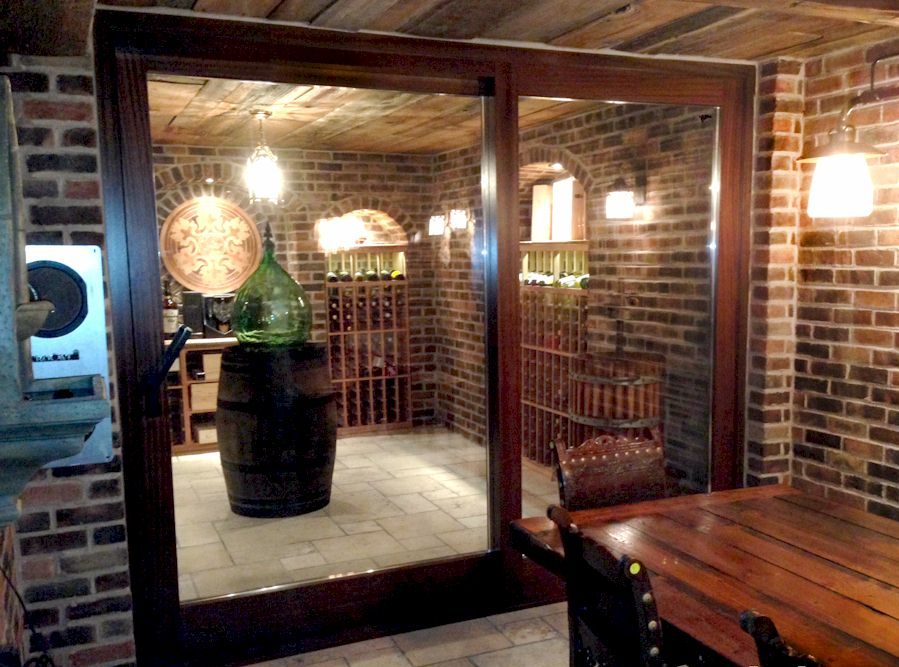 Solid wood wine cellar door.