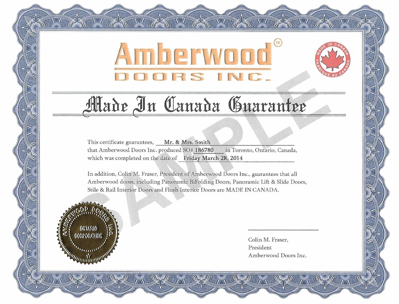 Amberwood Doors made in Canada guarantee